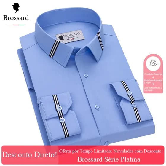 Camisa Social Masculina Manga Longa - Lavar à Máquina, Secagem Rápida e Sem Passar, Comutação Diária