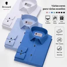 Camisa Social Roupa Masculina Algodão BROSSARD Slim Confortável, Blusa Estilosas Casual Dia a Dia
