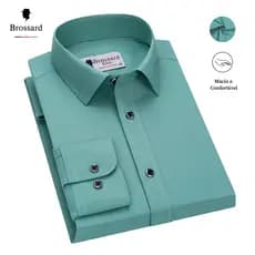 BROSSARD Camisa Social Masculina Manga Longa Slim Moda Blusa Não amassa Algodão Trabalho e Dia a Dia