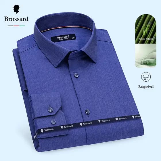 Camisa Social Masculina Slim - BROSSARD Manga Longa Não Amassa e Respirável Tecido de Fibra de Bambu