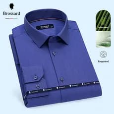 Camisa Social Masculina Slim - BROSSARD Manga Longa Não Amassa e Respirável Tecido de Fibra de Bambu