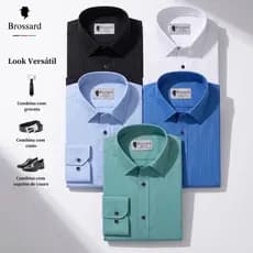 Camisa Social Roupas Masculina Estilosas BROSSARD Slim Confortável, Blusa Algodão Casual Dia a Dia