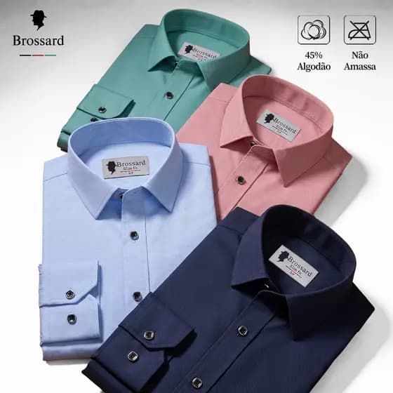 Camisa Roupa Masculina Estilosa Algodão Slim Fit Confortável Respirável, Blusa Branca Para Trabalho
