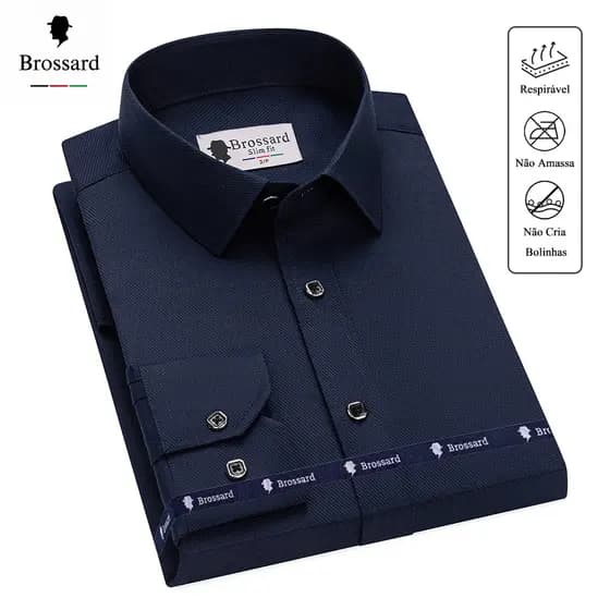 Camisa Social Masculina Manga Longa Não amassa Algodão Slim Fit BROSSARD Blusa Trabalho e Dia a Dia