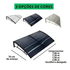 Toldo Policarbonato 100 a 200x70cm Alta Resistência, Proteção UV area externa portas e janelas