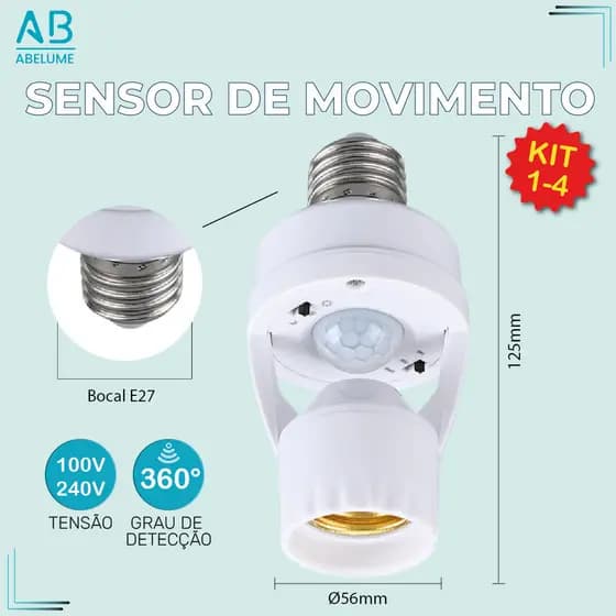 Sensor de Movimento para lâmpada Soquete E27 c/ sensor de presença Bivolt 110V~220V Max 60W