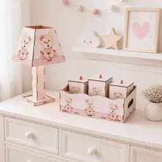 Kit higiene Bebê ursinho rosa adesivado infantil premium em mdf