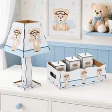 Kit bebe azul urso em mdf 5 peças premium entrega full