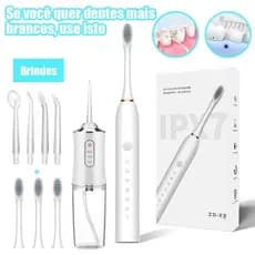 Dental 2 em 1 Recarregável – Irrigador Bucal + Escova Elétrica Profissional Portátil