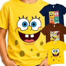 Kit 3 Camisetas Infantil 100% Algodão Menino Menina Confortável Bob Esponja Criança Conforto 2-12