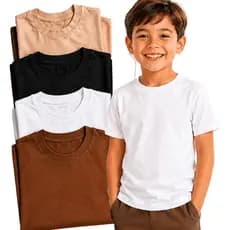 Kit 4 Camiseta Infantil 100% Algodão Lisa Básica Manga Curta Unissex Menino Menina