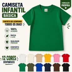 Camisa Criança 100% Algodão Básica Lisa Qualidade Alta Infantil Menino Menina