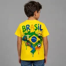 Camiseta Amarela Infantil Brasil Copa do Mundo 100% Algodão