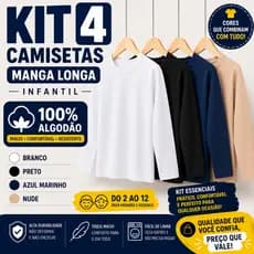 Kit 4 Blusa Manga Comprida Quentinho Infantil Menino Menina !00% Algodão Inverno