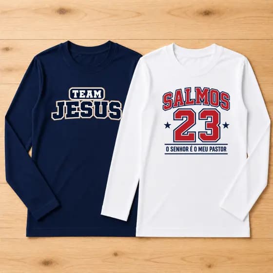 Kit 2 Blusa Camiseta Manga Longa Segunda Pele Gospel Infantil Salmos Jesus 100% Algodão