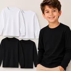 Kit 4 Camisa Blusa Manga Longa 100% Algodão Básica Quentinha Menino Menina Fio 30.1