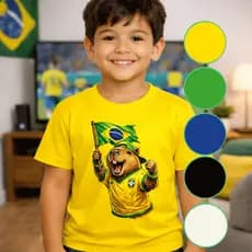 Roupa Infantil Brasil Futebol Time Torcida Escudo Estampa Casual Moda Capivara Algodão