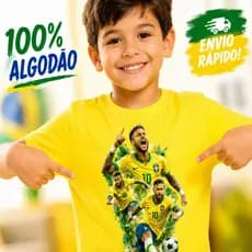 Camiseta Neymar Jr Copa do Mundo Infantil Criança Infantil Juvenil Brasil 100% Algodão