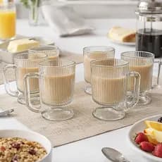 Jogo 6 Canecas Xícaras De Vidro Canelada Café Cappuccino Expresso 95ml