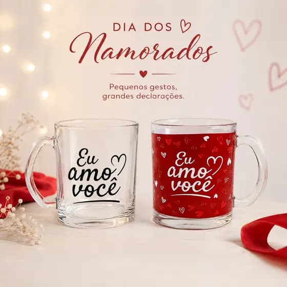 Caneca De Vidro Eu Amo Você 320ml Presente Dia Dos Namorados