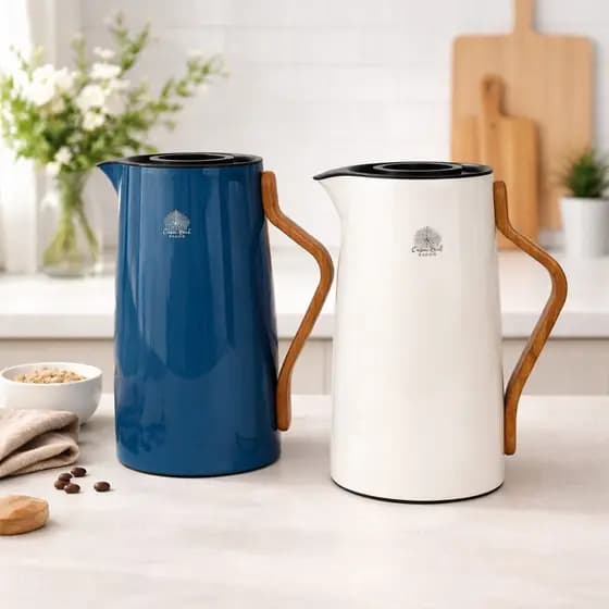 Garrafa Térmica Premium 1 Litro A Vácuo Com Botão De Pressão Cabo Madeira Para Café Chá