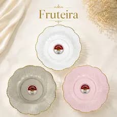 Fruteira De Mesa Decorativa Redonda 25cm Com Borda Dourada