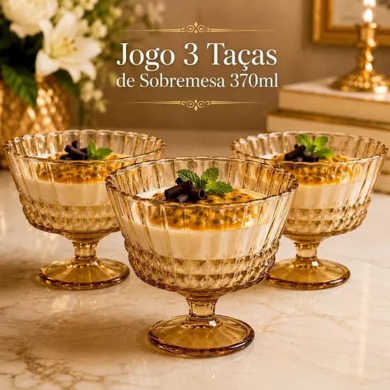 Jogo 3 Taças de Sobremesa 370ml Vidro Para Sorvete