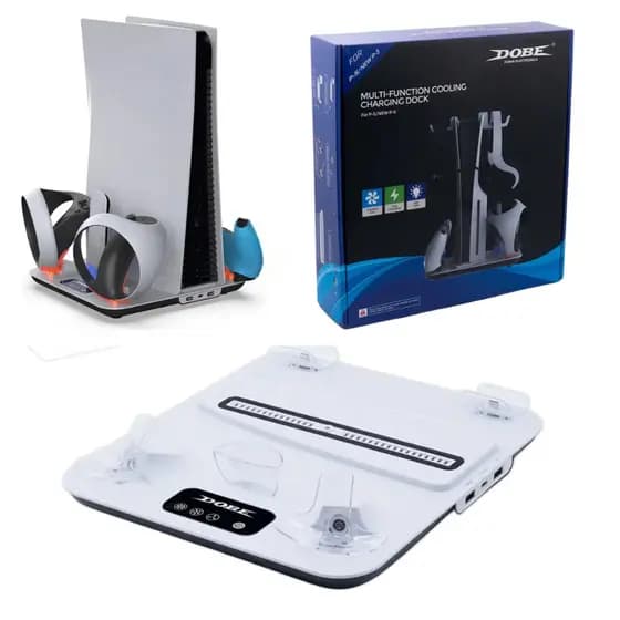 Suporte Cooler 2 ventoinhas Carregador Controle PS VR2 para PS5 / Slim