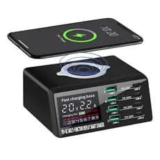 Carregador YX-X9D Estação de Carregamento 8 Portas USB e Indução com Display Digital Bivolt Yaxun