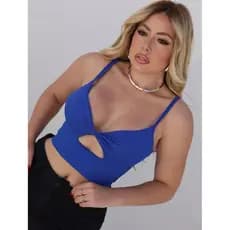 Cropped Feminino Canelado Decote Cruzado V - Com Bojo, Alças Finas, Balada, Verão - Top Cropped T. Único - COCO FEMME