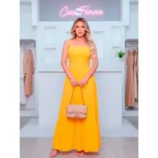 Vestido Longo Feminino Liso 3 Marias Viscolinho Alça Amarrar Bojo Forro  Casamento Verão Elegante
