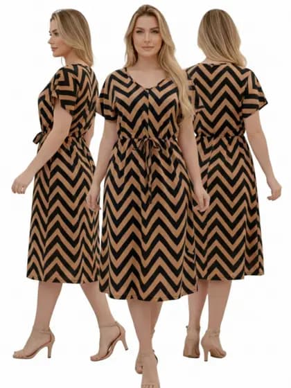 Vestido Midi Feminino em Crepinho Estampado Moda Evangélica Veste 40 ao 50 Verão