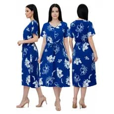 Vestido Midi Feminino Estampado em Crepinho Moda Evangélica Veste 40 ao 50