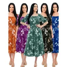 Vestido Midi Feminino Crepinho Estampado Manga Bufante com Lastex Veste 38 até 44