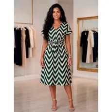 Vestido Curto Feminino em Crepinho Estampado Moda Evangélica Veste 40 ao 50