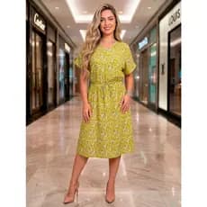 Vestido Midi Floral com Decote em V e Amarração na Cintura