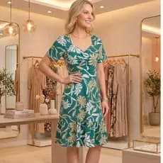 Vestido Curto Malha Romantic Estampa Araras e Flores Veste M ao GG Coco Femme