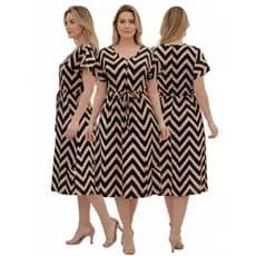 Vestido Midi Crepinho Estampado Amplo Moda Evangelica Veste 40 ao 52 Com Cordao Ajustavel