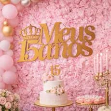 Meus 15 anos letreiro decoração painel de festa