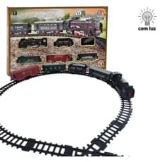 Trem Locomotivo Infantil Com Luz Trilhos E Vagões