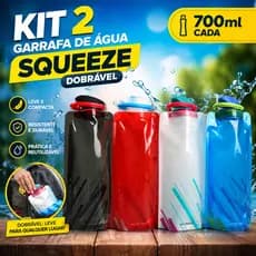 Kit 2 Garrafa de Agua Squeeze Dobrável 700ml Portátil Esportiva Viagem Academia Escola BPA Mosquetao