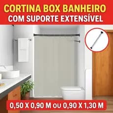 Cortina de Box Banheiro Tecido Poliéster Bege Lavável 138x198cm com Suporte Extensível Alumínio