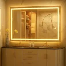 Espelho Retangular Vertical/Horizontal LED Jateado 80x50cm Touch Screen Banheiro Quarto Sala Bivolt