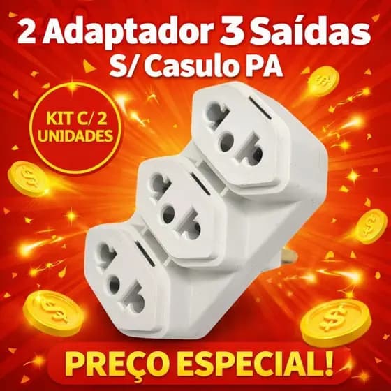 kit 2 Adaptador Benjamin Front de Tomada 10A/20A 3 Saidas Padrao Brasileiro Bivolt Sem Casulo PA
