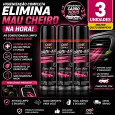 Limpa Ar Condicionado Carro Spra Antibacteriano Remove Mau Cheiro Imediato Orbi Air Carro Novo Kit 3