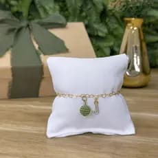 Pulseira Verde Oliva com Almofada e Inicial em Stras