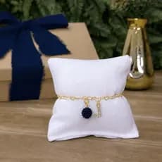 Pulseira Azul Marinho com Almofada e Inicial em Stras Para Madrinhas de Casamento