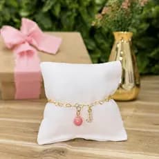 Pulseira Rosê com Almofada e Inicial em Stras Para Madrinhas de Casamento
