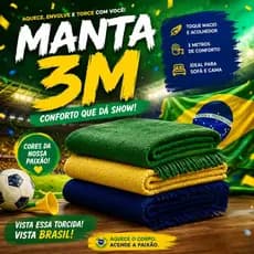 Manta Decorativa Copa Do Mundo 3,00x1,80 Grande Cores Da Bandeira Do Brasil Verde Amarelo Azul