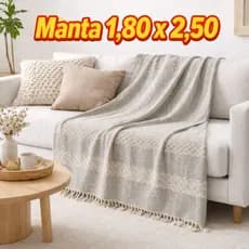 Manta Para Sofá -1,80x  2,50m Algodão Decorativa Artesanal com Franja Confortável Elegante para Sala